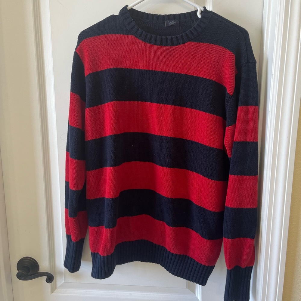 Brandy Melville John Galt Red and Navy Blue Striped Crewneck CottonSweater Large